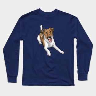 Happy Smooth Fox Terrier | White and Tan | Cute Dog Art Long Sleeve T-Shirt